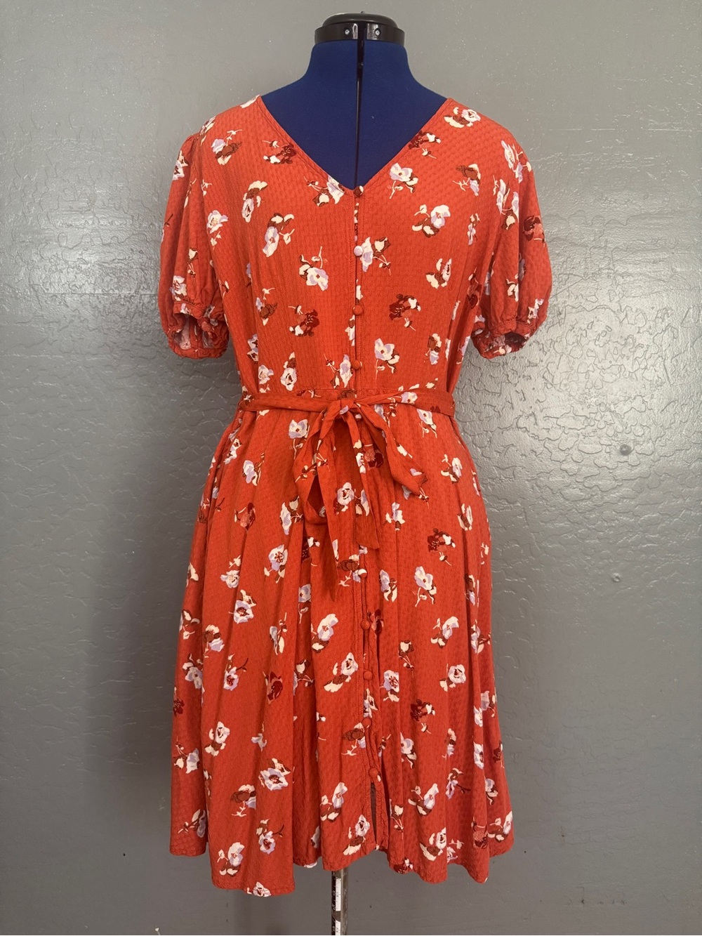 Universal Thread Rust Floral V-Neck Tie-Waist Midi Dress